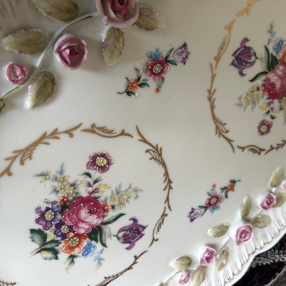 Vintage Large 16” Hand Painted Porcelain Ceramic Perfume Tray Made in Germany - Picture 5 of 13